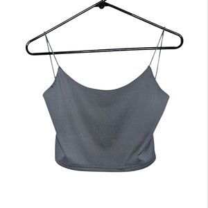 Women's Sexy Gray Round Neck Spaghetti Strap Crop Top Size Small